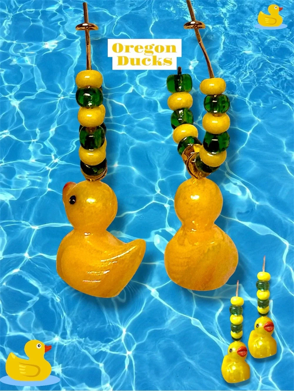 Hoop Earrings, Oregon Ducks, Green/Yellow, College, University of Oregon, Gift - Picture 2 of 10